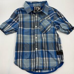 Fox Racing Youth Plaid Button Up Size 4 Blue